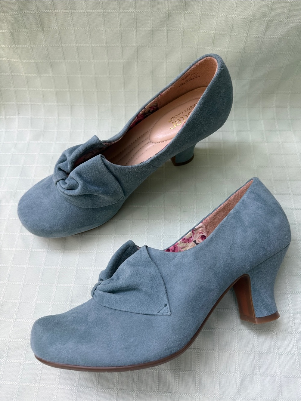 hotter Dusty Blue Suede Knot Mid-Booties in new condition